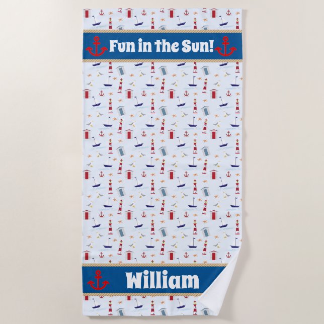 Serviette De Plage Personnalisé Nautical Boy (Devant)