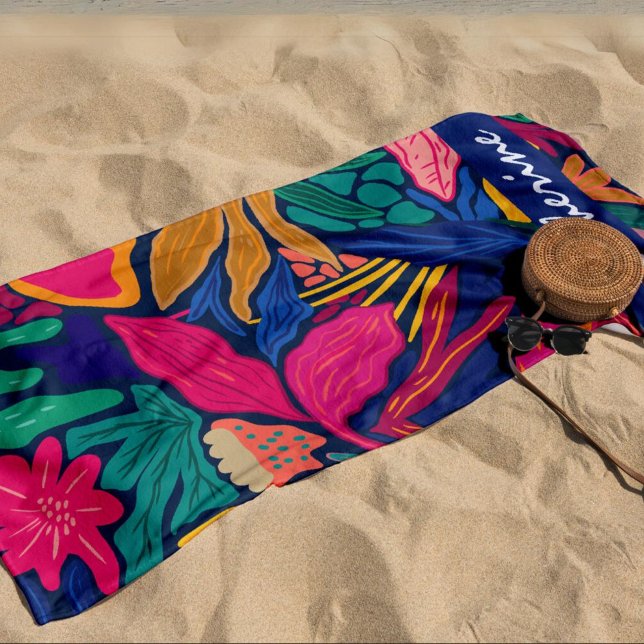 Serviette De Plage Personnalisé tropical lumineux coloré floral (Créateur téléchargé)