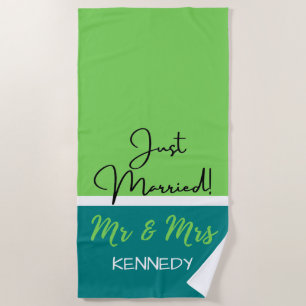 Serviette De Plage Personnalisé Vert M. Et Mme Marié