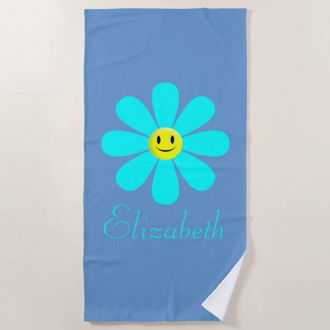 Serviette de plage personnalisée à fleurs Aqua Hap (Devant)