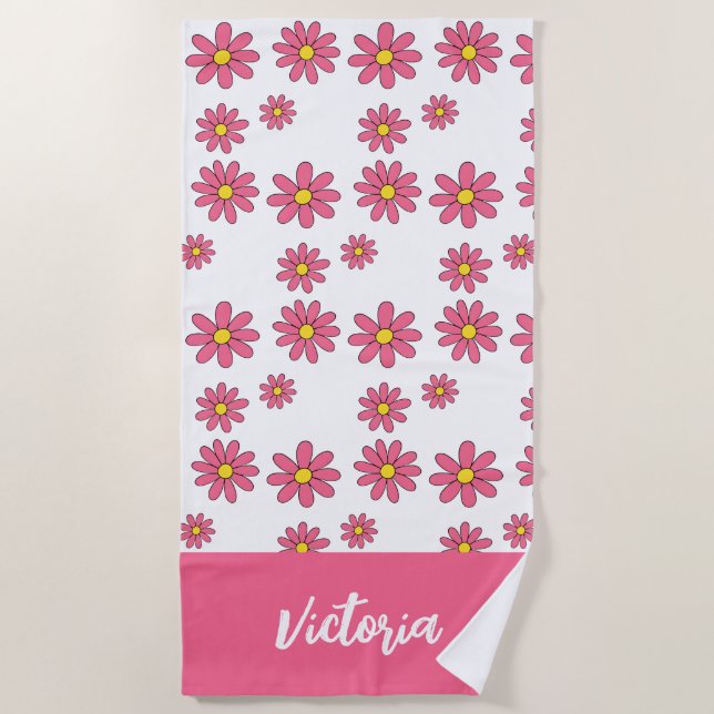 Serviette de plage personnalisée à fleurs de margu (Devant)