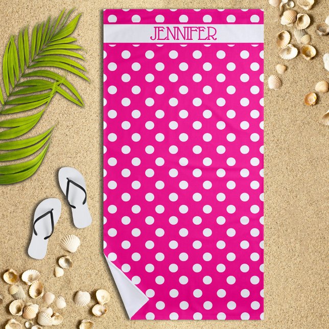 Serviette de plage personnalisée à point rose chau (Créateur téléchargé)