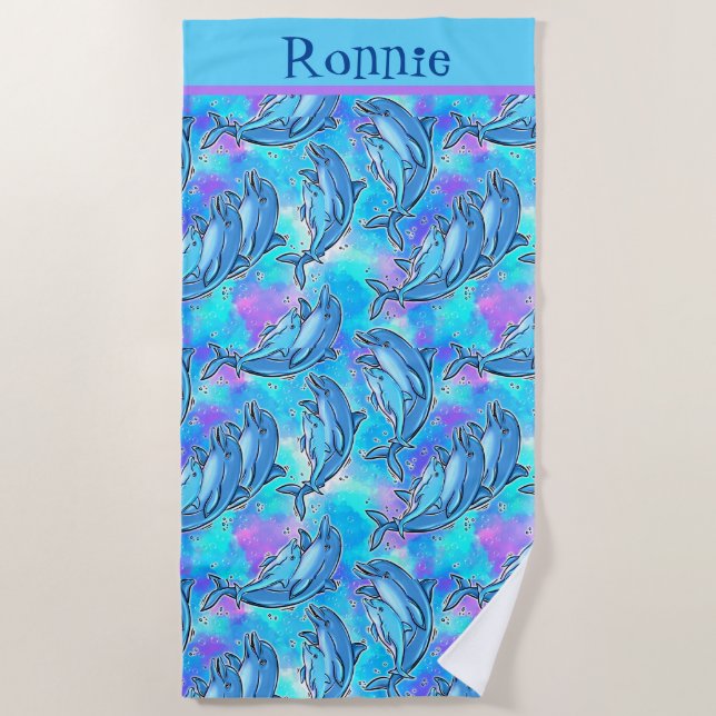 Serviette de plage personnalisée avec dauphins (Devant)