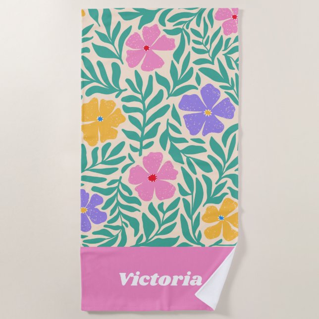Serviette de plage personnalisée avec fleurs | 70s (Devant)