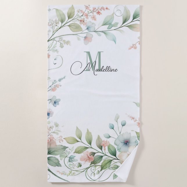 Serviette de plage personnalisée avec fleurs sauva (Devant)