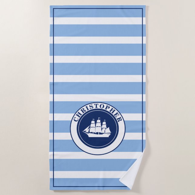 Serviette de plage personnalisée avec navire à voi (Devant)