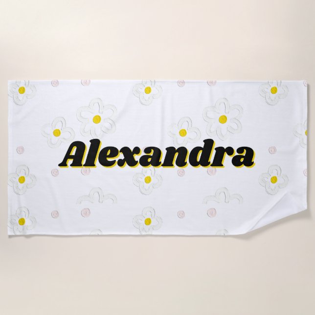 Serviette de plage personnalisée avec nom Daisy, e (Devant)