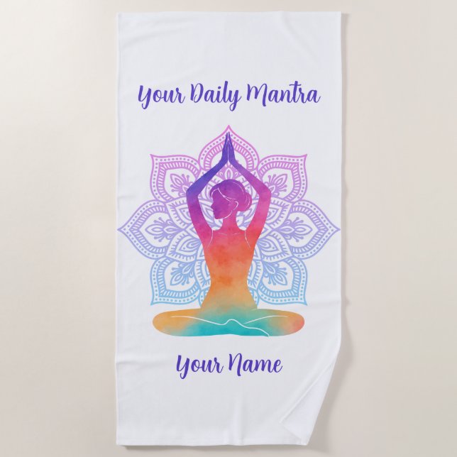 Serviette de plage personnalisée avec nom et mantr (Devant)