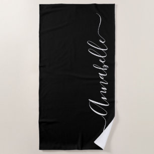 Serviette de plage personnalisée avec nom Noir & B