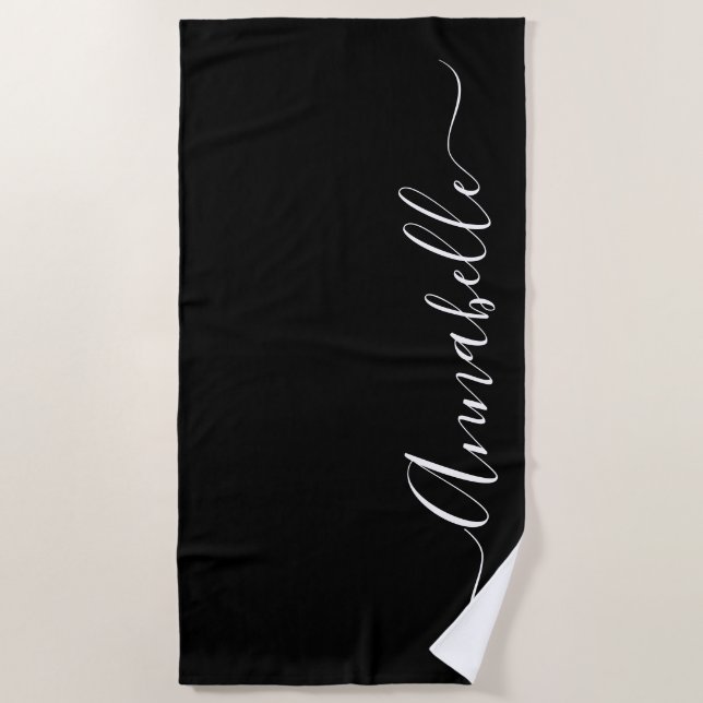 Serviette de plage personnalisée avec nom Noir & B (Devant)