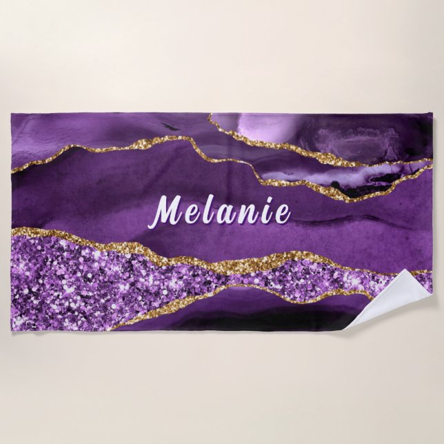 Serviette de plage personnalisée avec nom Paillett (Devant)
