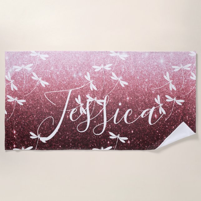 Serviette de plage personnalisée avec paillettes e (Devant)