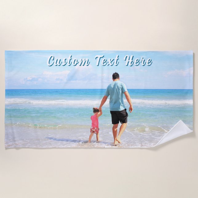 Serviette de plage personnalisée avec texte et pho (Devant)