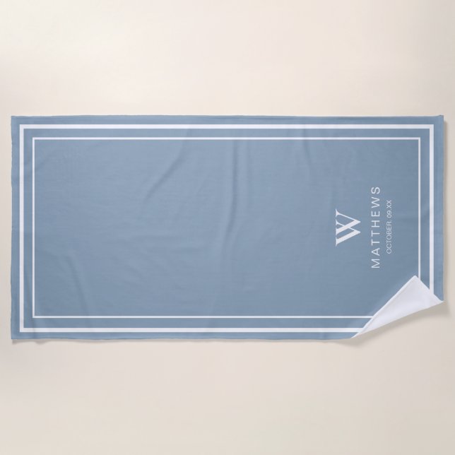 Serviette de plage personnalisée bleue  (Devant)