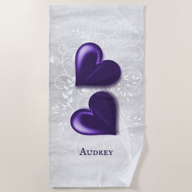 Serviette de plage personnalisée de Purple Hearts (Devant)