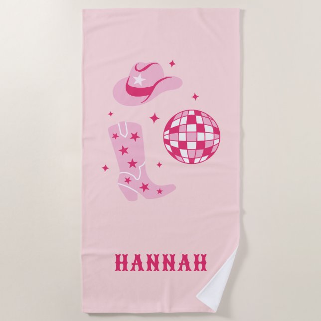 Serviette de plage personnalisée Disco Cowgirl Bac (Devant)