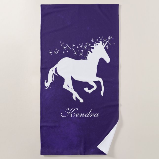 Serviette de plage personnalisée en licorne violet (Devant)
