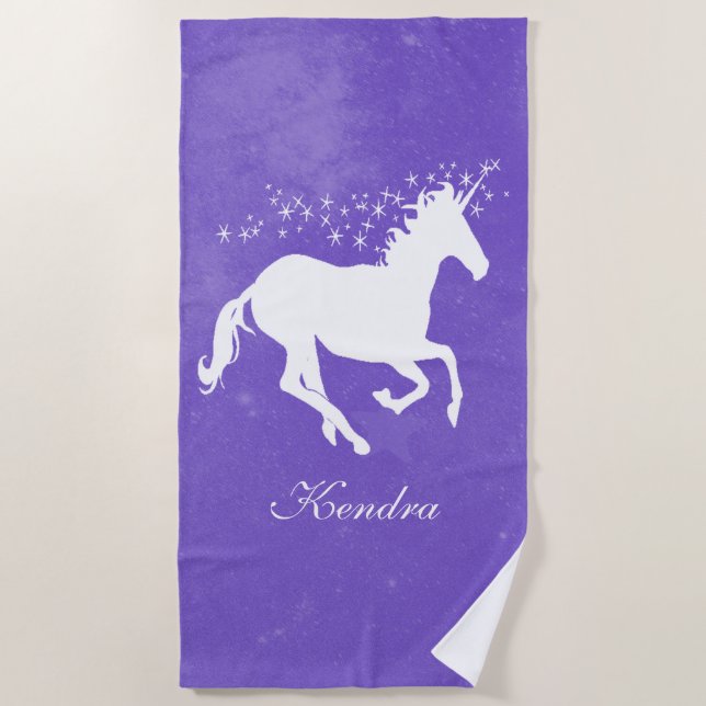 Serviette de plage personnalisée en licorne violet (Devant)