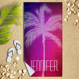 Serviette de plage personnalisée en rose/violet de