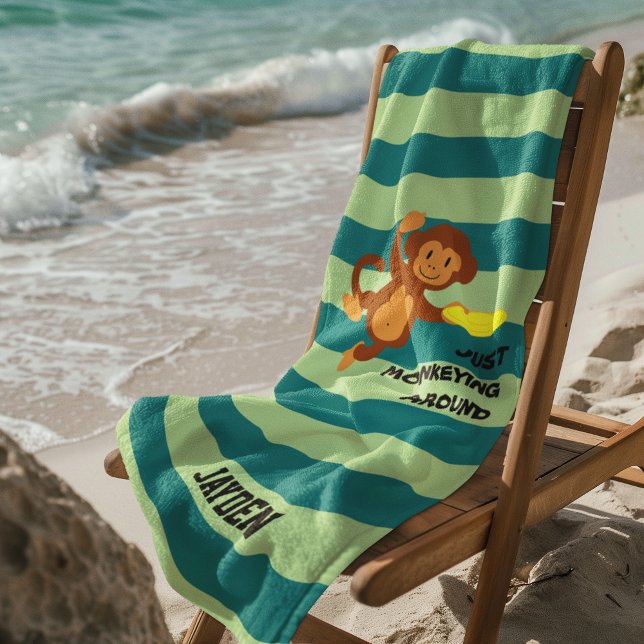 Serviette de plage personnalisée Frisbee Monkey (Créateur téléchargé)