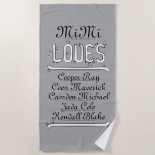 Serviette De Plage Personnalisée, Mimi aime ses grands