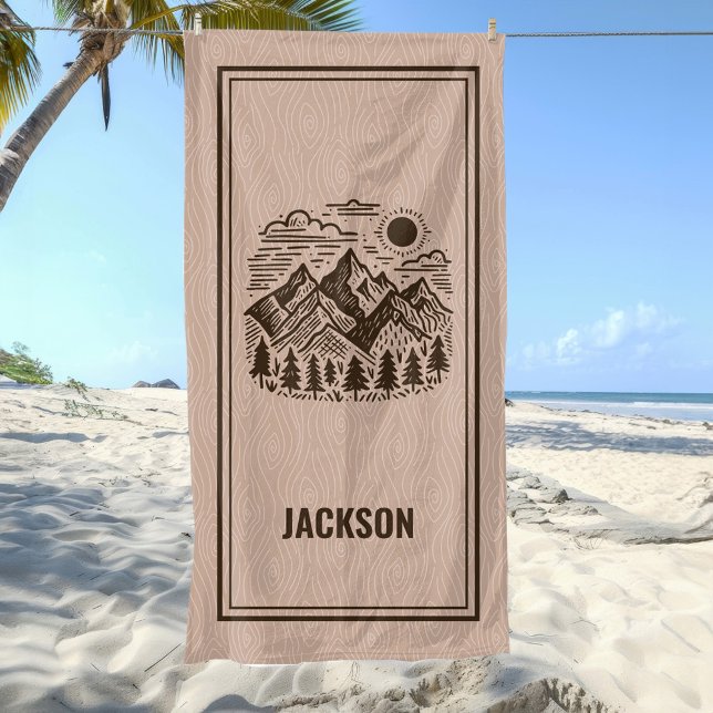 Serviette de plage personnalisée Montagne Moderne  (Rustic Modern Mountains Custom Beach Towel)