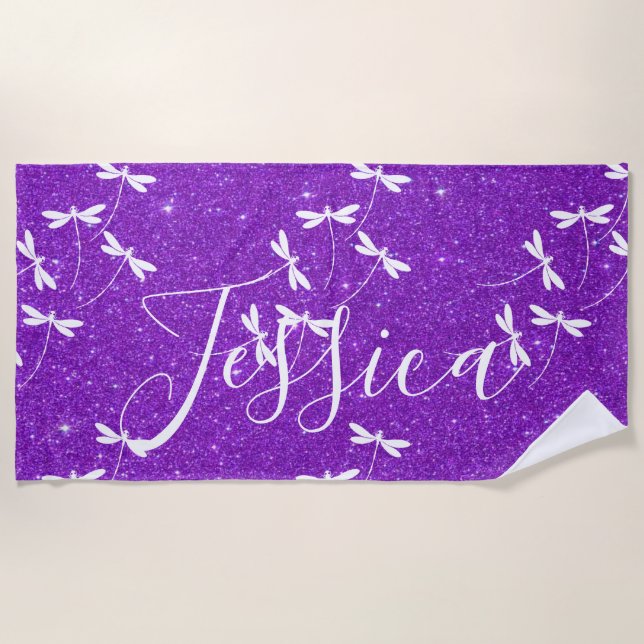 Serviette de plage personnalisée paillettes et lib (Devant)