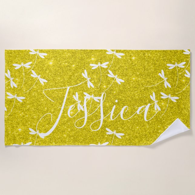 Serviette de plage personnalisée paillettes et lib (Devant)