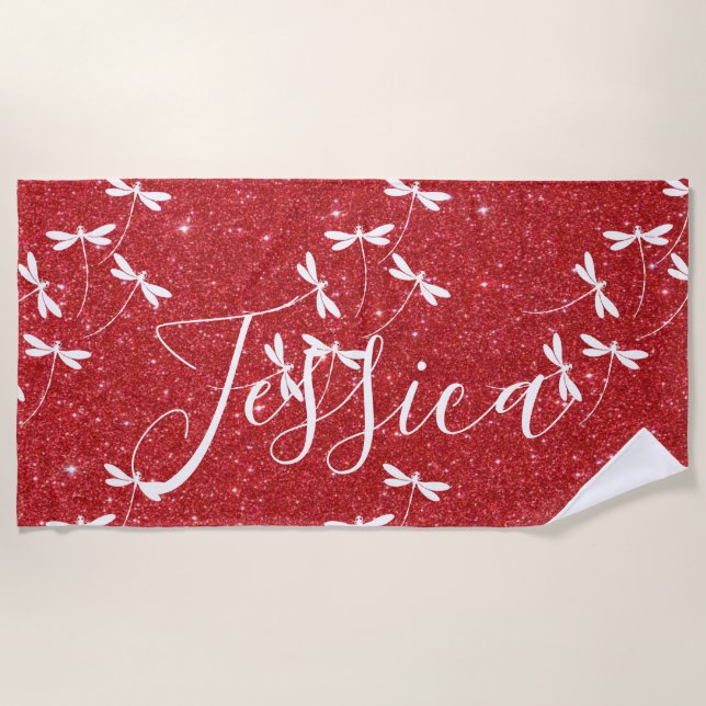 Serviette de plage personnalisée paillettes et lib (Devant)