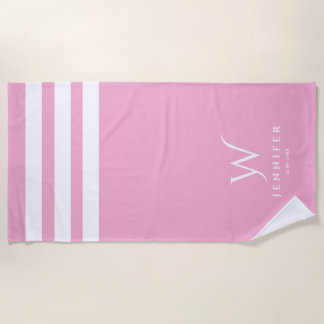 Serviette de plage personnalisée rayures roses
