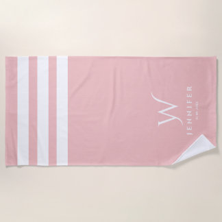Serviette de plage personnalisée rayures roses béb