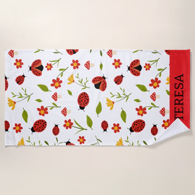 Serviette de plage personnalisée Rouge Marguerite  (Devant)