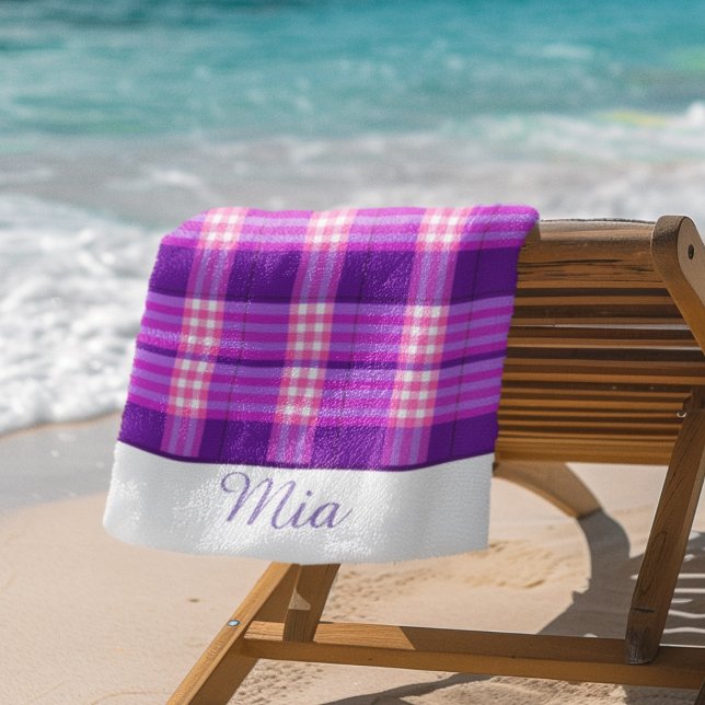 Serviette de plage personnalisée violet rose (Créateur téléchargé)