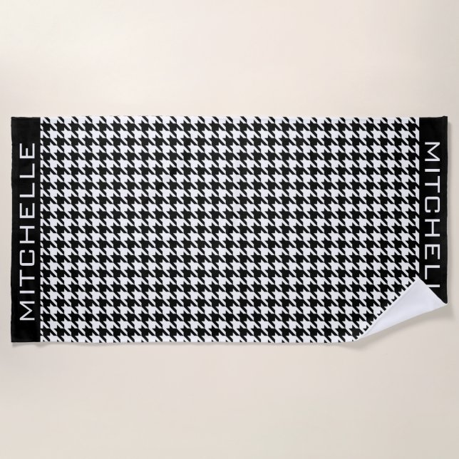Serviette de plage personnalisée WB Houndstooth Be (Devant)
