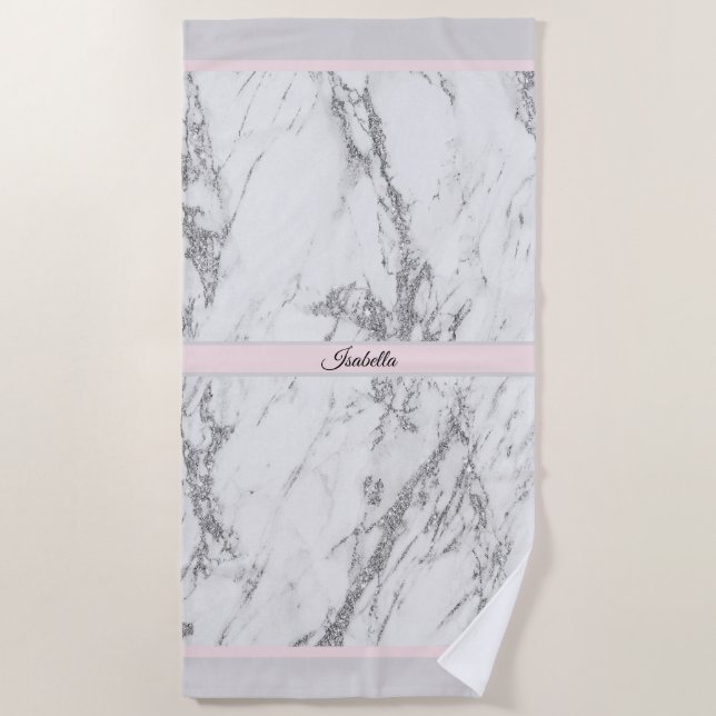 Serviette De Plage Personnaliser en marbre de Parties scintillant d'a (Devant)
