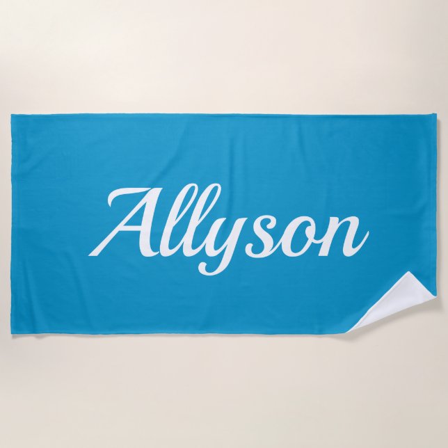 Serviette De Plage Personnaliser le nom, le blanc / bleu (Devant)