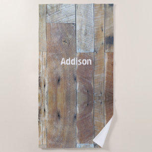 Serviette De Plage Personnaliser le nom, vieille planche en bois