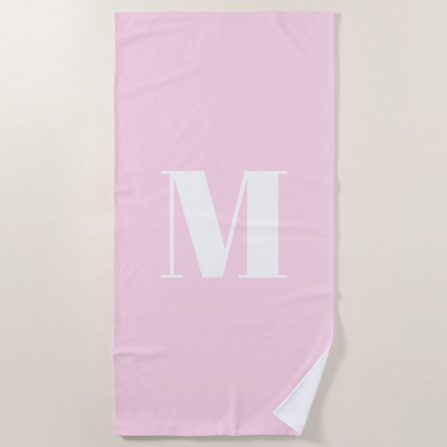 Serviette De Plage Personnaliser monogramme initial rose clair blanc (Devant)
