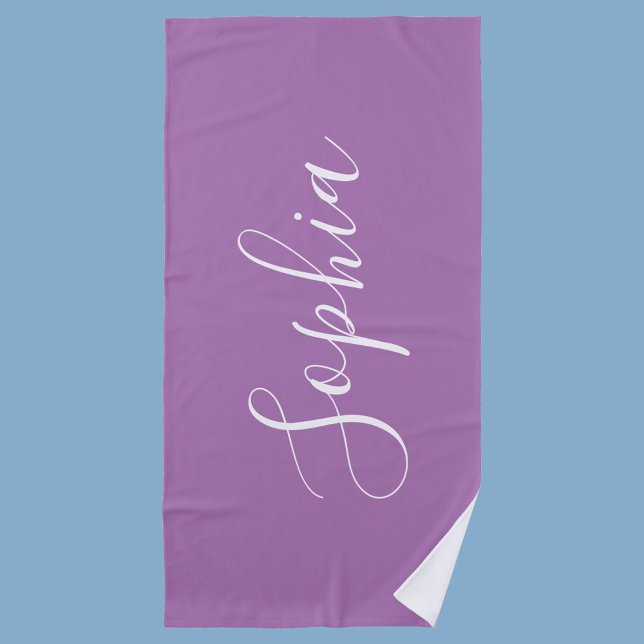 Serviette De Plage Personnaliser Nom Écriture Blanche Verticale, Lava (Créateur téléchargé)