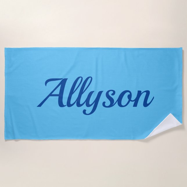 Serviette De Plage Personnaliser Nom, Écriture Bleu Profond / Bleu Ci (Devant)