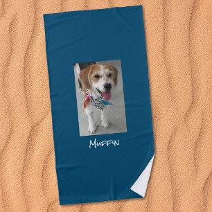 Serviette De Plage Personnalisez la photo et le nom d'un animal ou d'