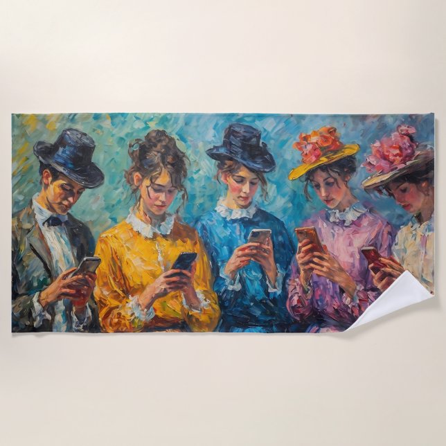 Serviette De Plage Personnes du 19e siècle utilisant des smartphones (Devant)