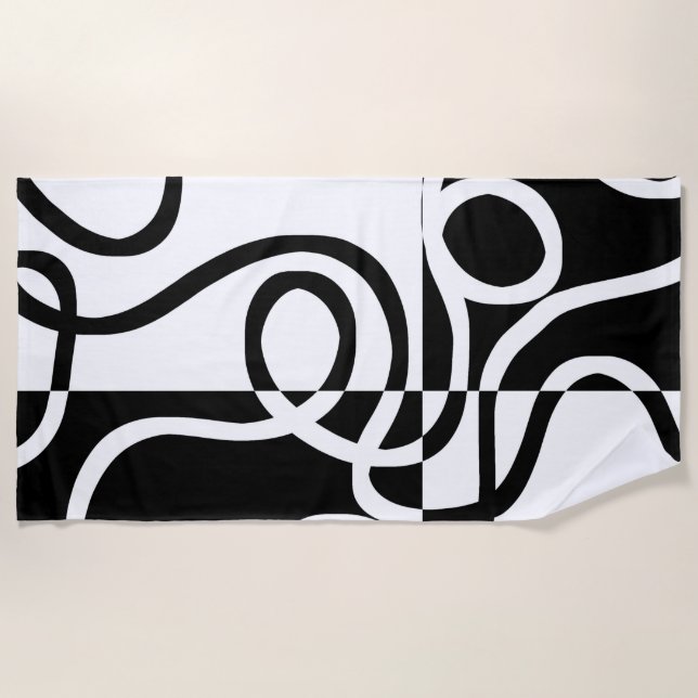 Serviette De Plage Persuasion linéaire II : noir et blanc Abstrait (Devant)