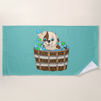 Serviette De Plage Petite chienne dans un bain de bulles