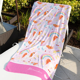 Serviette De Plage Petite fille rose licorne Motif avec prénom