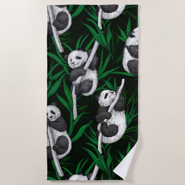 Serviette De Plage Petits panda sur vert foncé (Devant)