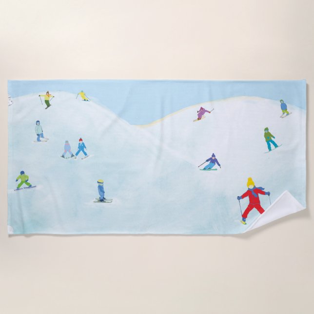 Serviette De Plage Petits Skieurs Sur Snowy Hill (Devant)