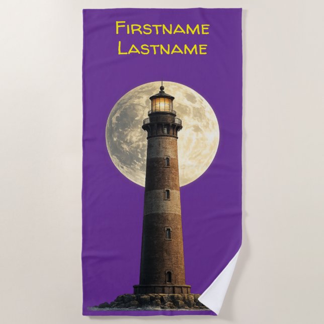Serviette De Plage Phare avec une pleine lune (Devant)