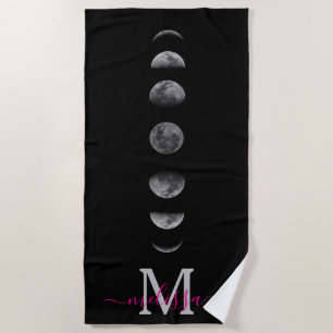 Serviette De Plage Phases de la Lune Nom Personnalisé Céleste