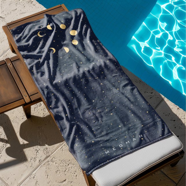 Serviette De Plage Phases de lune céleste Monogramme d'or (Créateur téléchargé)
